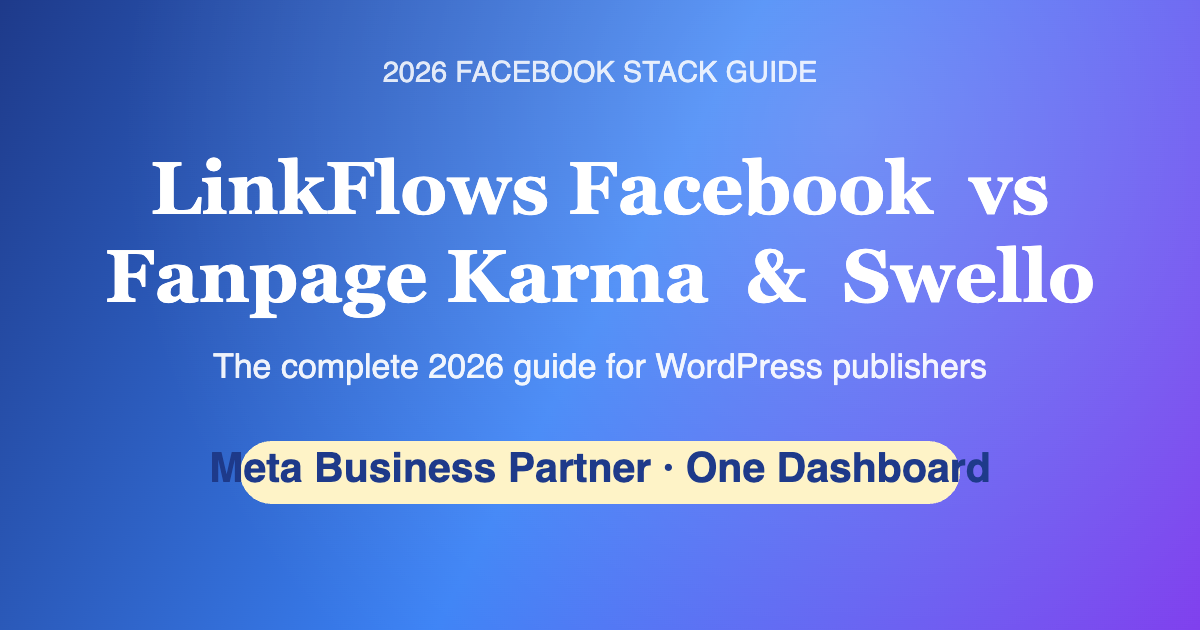 LinkFlows Facebook vs Fanpage Karma vs Swello 2026 hero comparison